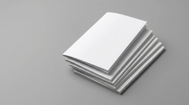 Stack of blank white brochures or booklets mockup on a grey background