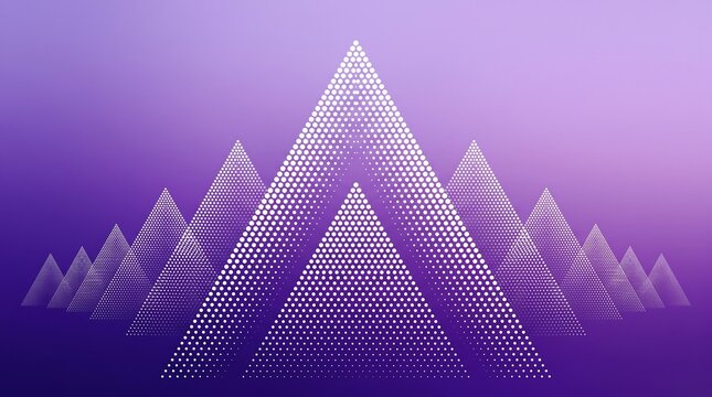 Abstract dotted triangle mountains against a purple gradient background modern digital illustration