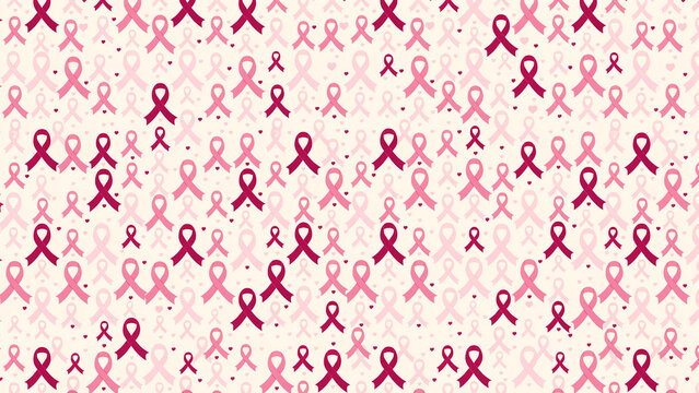 Pink ribbon breast cancer awareness pattern, medical health support background, feminine charity campaign wallpaper