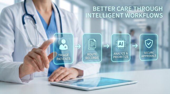 Healthcare intelligent workflow automation system with doctor managing patient triage and electronic medical records