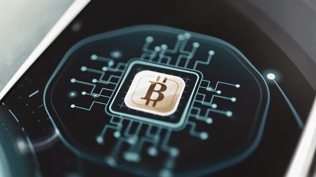 Bitcoin processor icon combines crypto and computing
