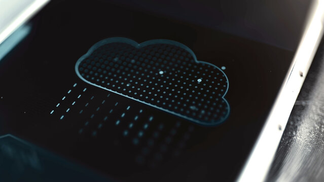 Blue data rain beneath cloud icon