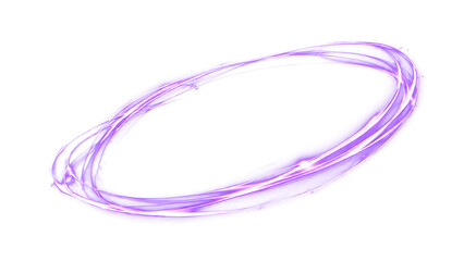 Bright purple glowing ring of light on transparent background. Vibrant violet neon oval swirl and magic portal effect. Intense energy circle design element © Payl