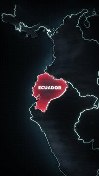 Vertical map of Ecuador, South America, with a red alert highlight, glowing borders, and typography, designed for a short-form social media update or portrait mobile app promo.

