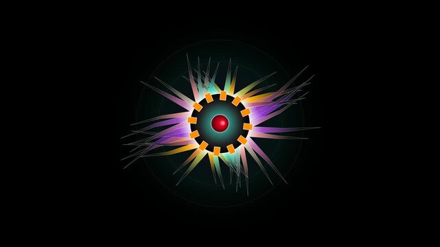 Abstract digital eye with colorful glowing light rays
