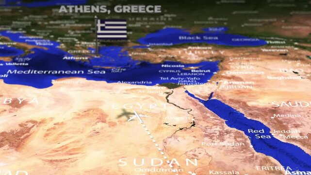 Flight From Nairobi KENYA to Athens GREECE with flag pins