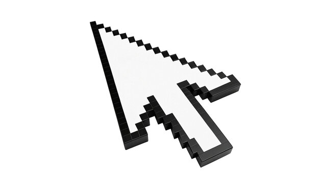 Classic black and white computer mouse pixel cursor isolated on transparent background