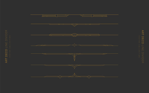 Gold color luxury geometric art deco line divider and text separator vector collection for layout design