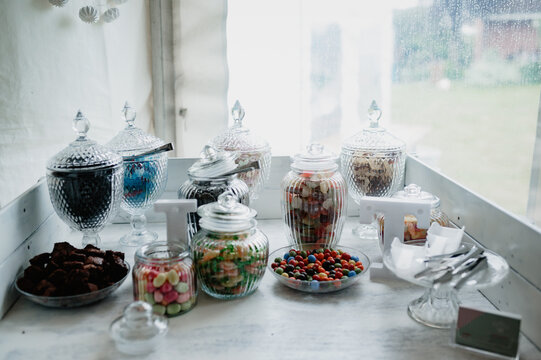 Candy jar with decoration at a wedding buffet
