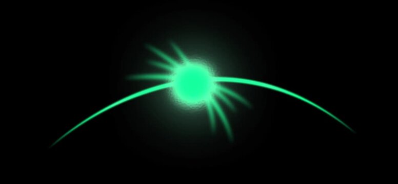 green light flare - flash light streak ray - large light flare behind the planet. neon line symble data transfer 4k motion video