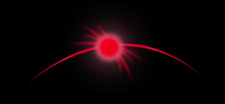 red light flare - flash light streak ray - large light flare behind the planet. neon line symble data transfer 4k motion video