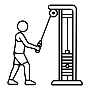 Man performing tricep cable pushdown exercise on gym machine