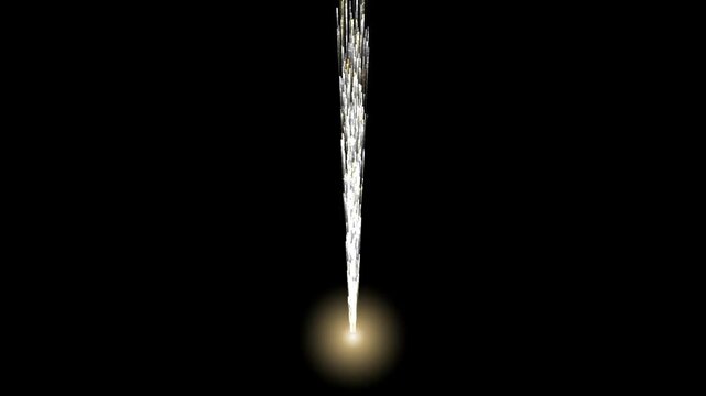Golden light particles fountain effect on black background