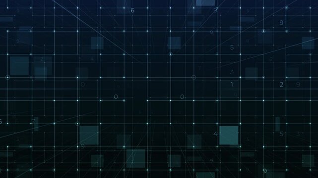 Digital data network connection grid with glowing nodes