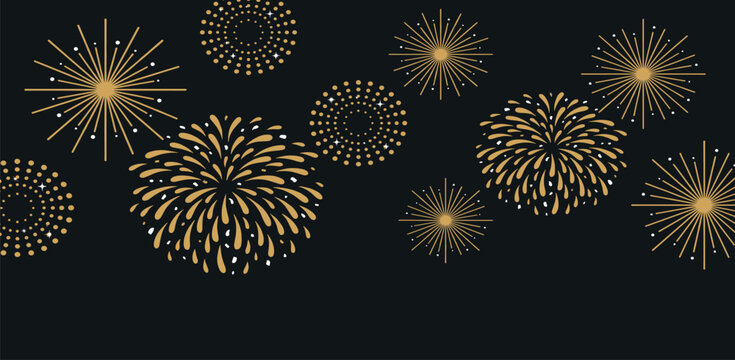 Fireworks background, New Year background with gold fireworks