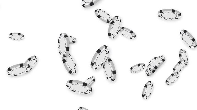 Explosion of White and Black Poker Chips on White Background