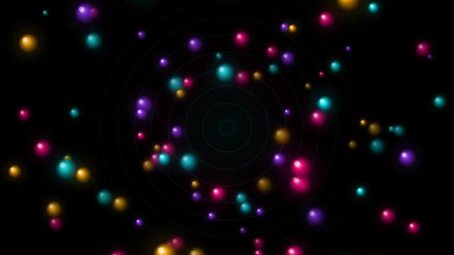Abstract background with glowing colorful spheres and circular lines