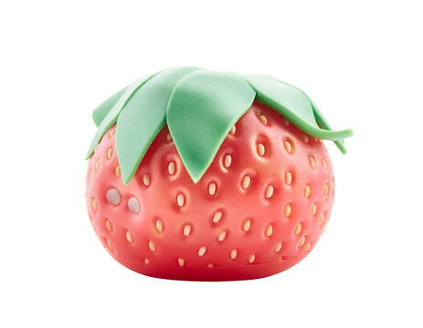 Cute Red Strawberry Shaped Toy Isolated on Transparent Background Playful Fruit Design Element for Childrens Themes and Sweet Concepts vibrant object green leaves textured seed like
