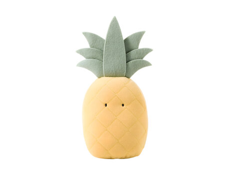 Cute Yellow Pineapple Plush Toy Isolated on Transparent Background Soft Felt Leaves Quilted Texture Adorable Tropical Fruit Design Element for Playful Compositions featuring green top