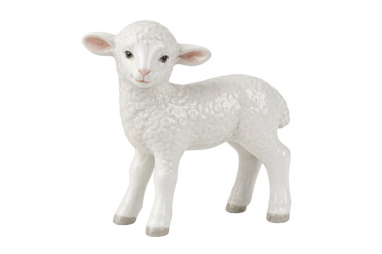 Adorable white porcelain lamb figurine with textured wool details and delicate pink ears, standing gracefully on a clean white background