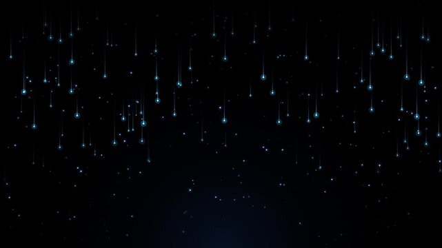 Blue Digital Rain of Glowing Vertical Particles Falling on Dark Futuristic Background