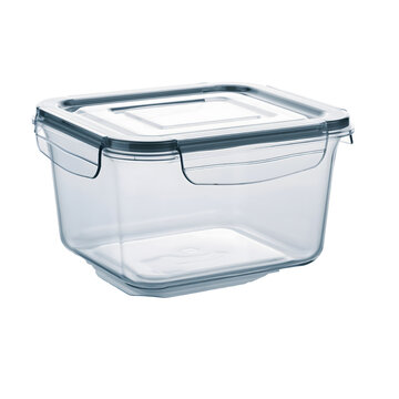 Modern Clear Plastic Food Storage Container with Airtight Grey Lid and Locking Clips Isolated on Transparent Background for Kitchen Organization Meal Prep and Preservation practical