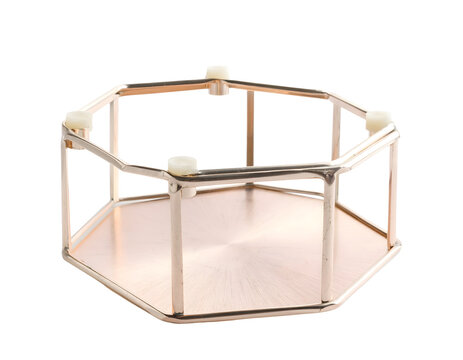 Stylish Rose Gold Hexagonal Metal Holder Isolated on Transparent Background Modern Geometric Design Element for Contemporary Home Decor and Office Organization and Display sleek features