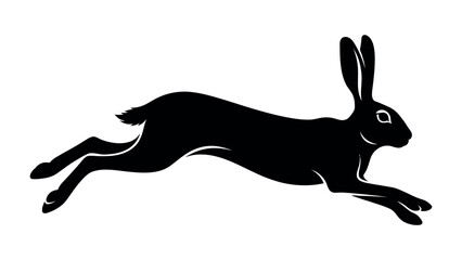 Obraz premium Silhouette of a Leaping Hare: A stark black silhouette of a hare in full leap, capturing the dynamic movement and wild spirit of the creature against a clean backdrop.