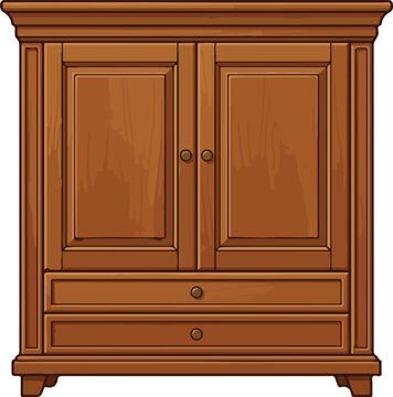 Wooden wardrobe cabinet standing against a plain background