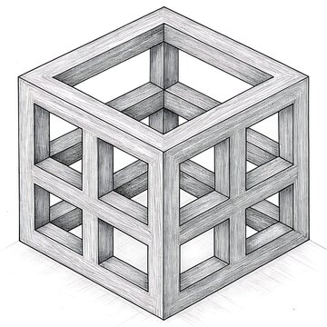 3D impossible wooden cube optical illusion structure