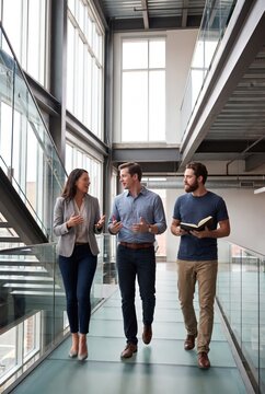 Startup team walking through office