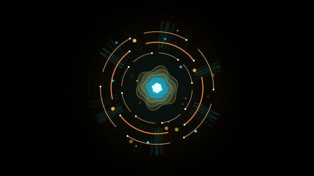Abstract digital circular hud interface with glowing light waves