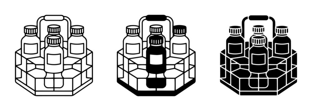 Six Pack Bottle Carrier, Beverage Packaging, Drink Container Set, Vector Icons