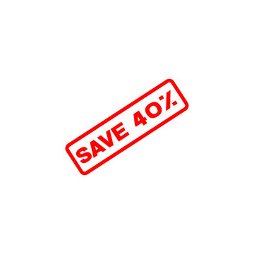 Red Save 40 Percent Discount Stamp Isolated on White Background