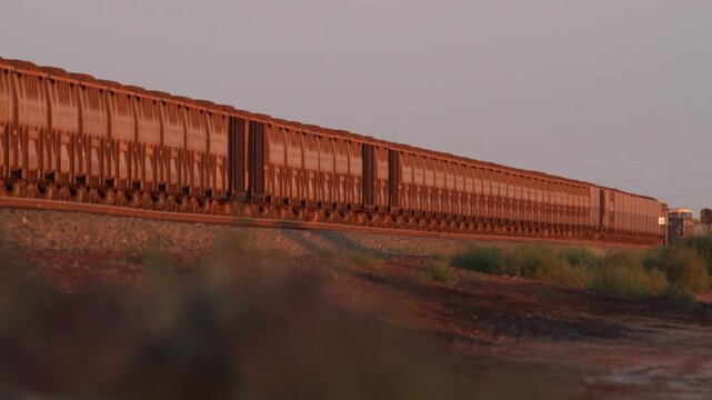 Iron Ore Train Hauling Through Pilbara, Western Australia, Industrial