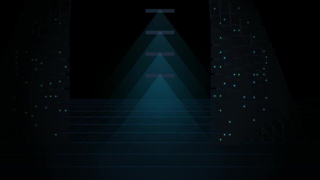 Abstract digital background with glowing particles and light beams