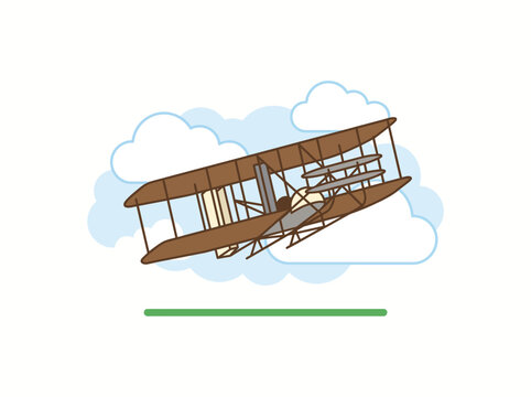 Vintage biplane soaring through clouds, symbolizing aviation pioneers and early flight.