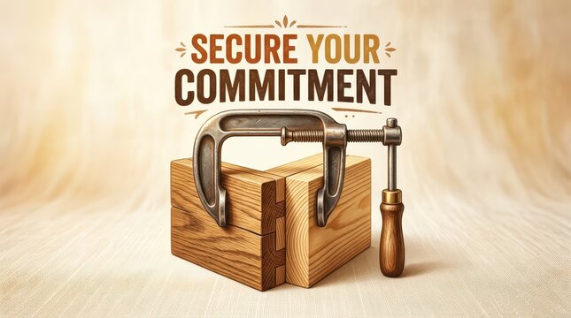 Secure Your Commitment: G-clamp tightening two wooden blocks, symbolizing strength, reliability, and unbreakable bonds