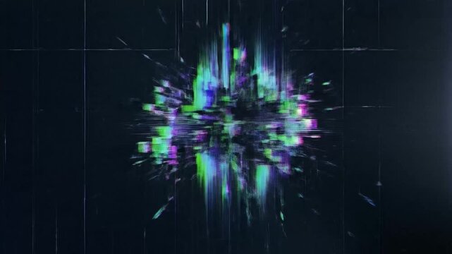 Dynamic Digital Glitch Effects Exhibiting Vibrant Pixel Explosion in a Visual Spectrum