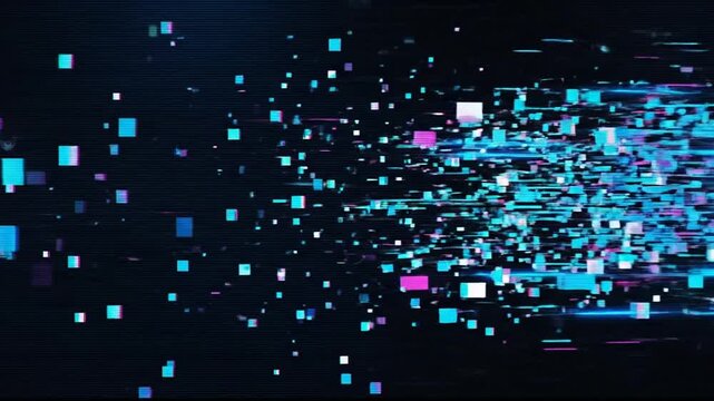 Dynamic Digital Pixel Explosion with Vibrant Color Streaks and Moving Glitch Effects 4K Animation