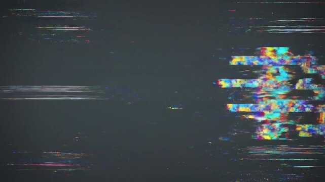 Digital glitch effects in video frames illustrating electronic distortion and visual noise patterns