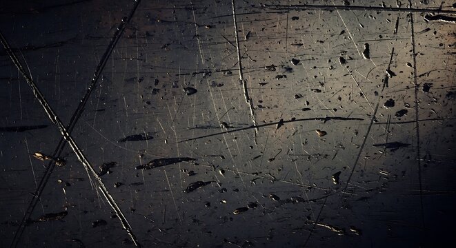 Weathered dark metal surface featuring deep diagonal scratches and jagged industrial marks with a gritty distressed silver reflective aesthetic finish