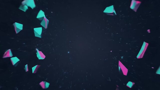 Digital Abstract Art with Dynamic Fragmentation and Vibrant Neon Colors