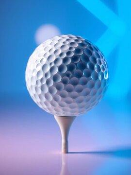 Immaculate surface of a golf ball poised on a tee, capturing geometric precision and luminous sheen,  macro,  precision