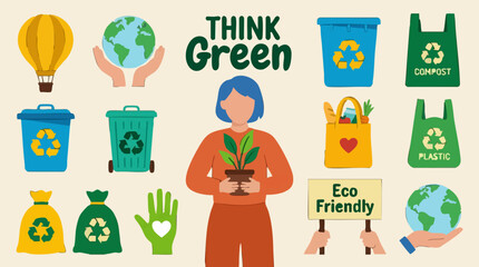 Fototapeta premium Think Green, Recycling, and Eco-Friendly Lifestyle Illustrations