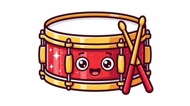 Cute snare drum and drumsticks emoji vector icon flat design