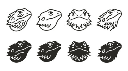 Fototapeta premium Bearded dragon head line art icon set in black and white vector design with wildlife silhouette collection minimalist