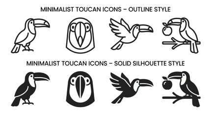 Fototapeta premium Minimalist toucan icons collection featuring outline and solid silhouette styles collection silhouette minimalist