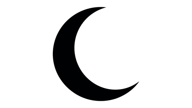 Crescent Moon Symbol: A stark black crescent moon against a clean white background, representing night, dreams, or celestial observation.