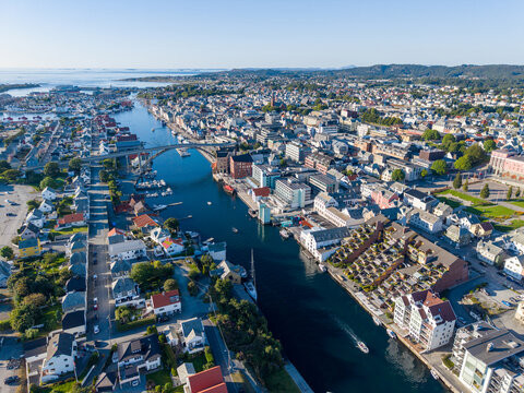 Haugesund City Center and Smedasundet Aerial View